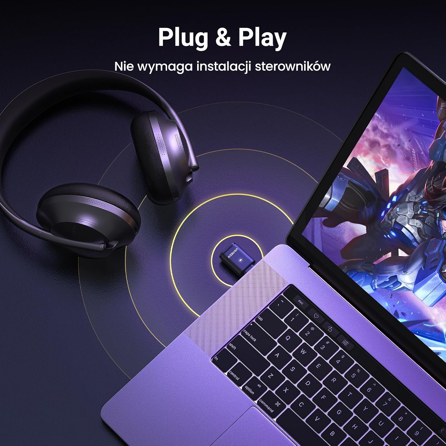 Адаптер UGREEN USB-C AptX 5.3 Bluetooth для PS5 Switch ПК гарнитура для Windows macOS Plug and Play только аудио