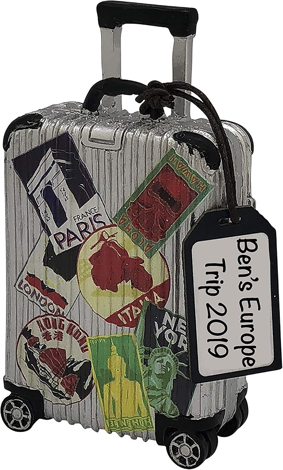 Personalized Suitcase Ornament 2026 for World Travelers, Gray Luggage