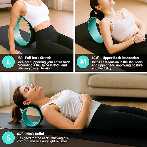 Miniatura 3 de Juego de 3 ruedas traseras con 2 bloques de yoga Estirador de espalda de espuma para aliviar el dolor, cuna de columna vertebral rodillo de masaje