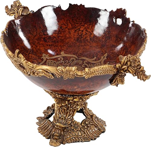 Miniatura 12 de Deco 79 Polystone - Cuenco decorativo decorativo de hojas de piedra intrincadamente tallada en arabesco, caja de recuerdo decorativa de 19 x 14 x 11