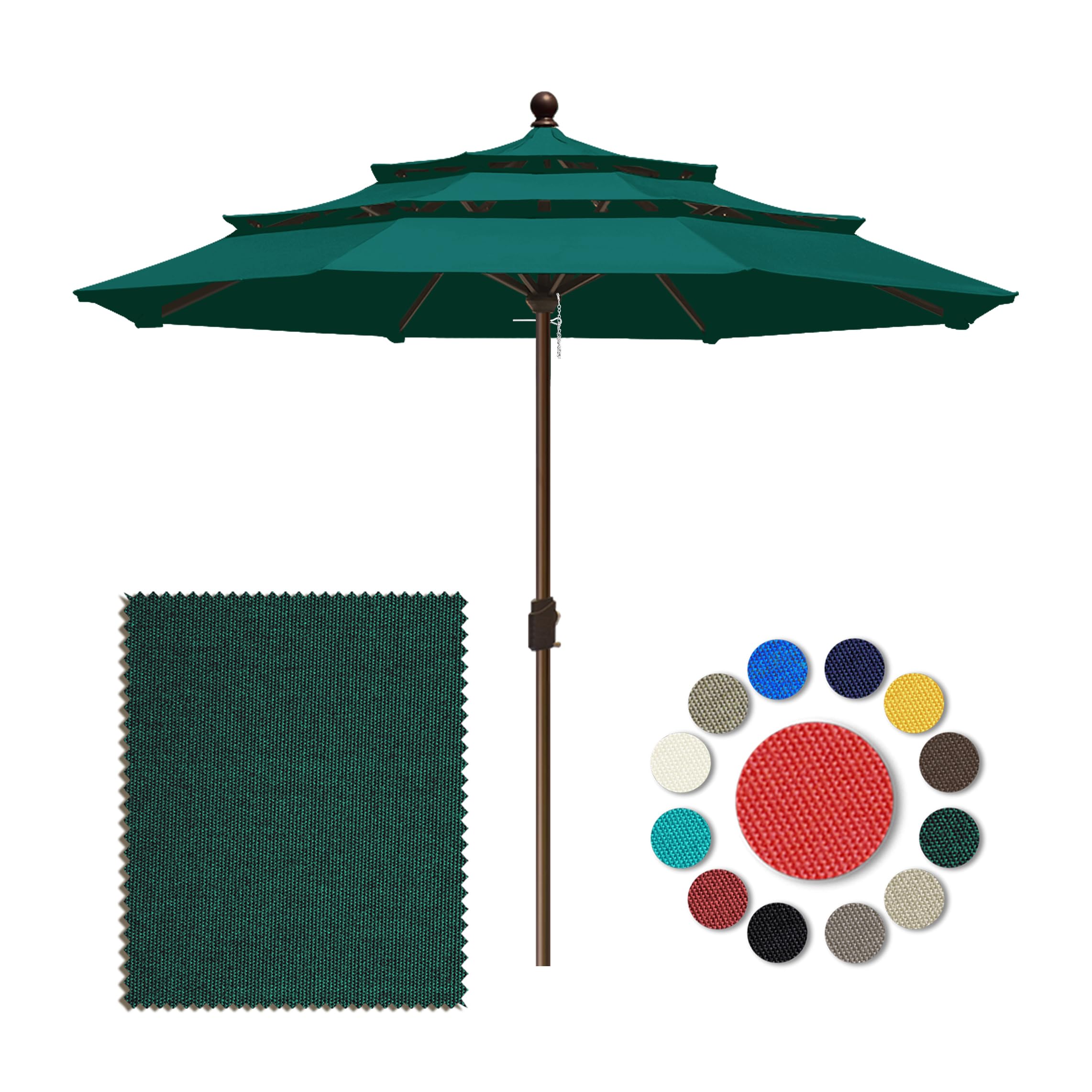 10ft 3-tier outdoor patio market umbrella,upf50+ uv resistant,heavy duty commercial grade,crank lift design,windproof vented top for garden,pool,deck,forest green