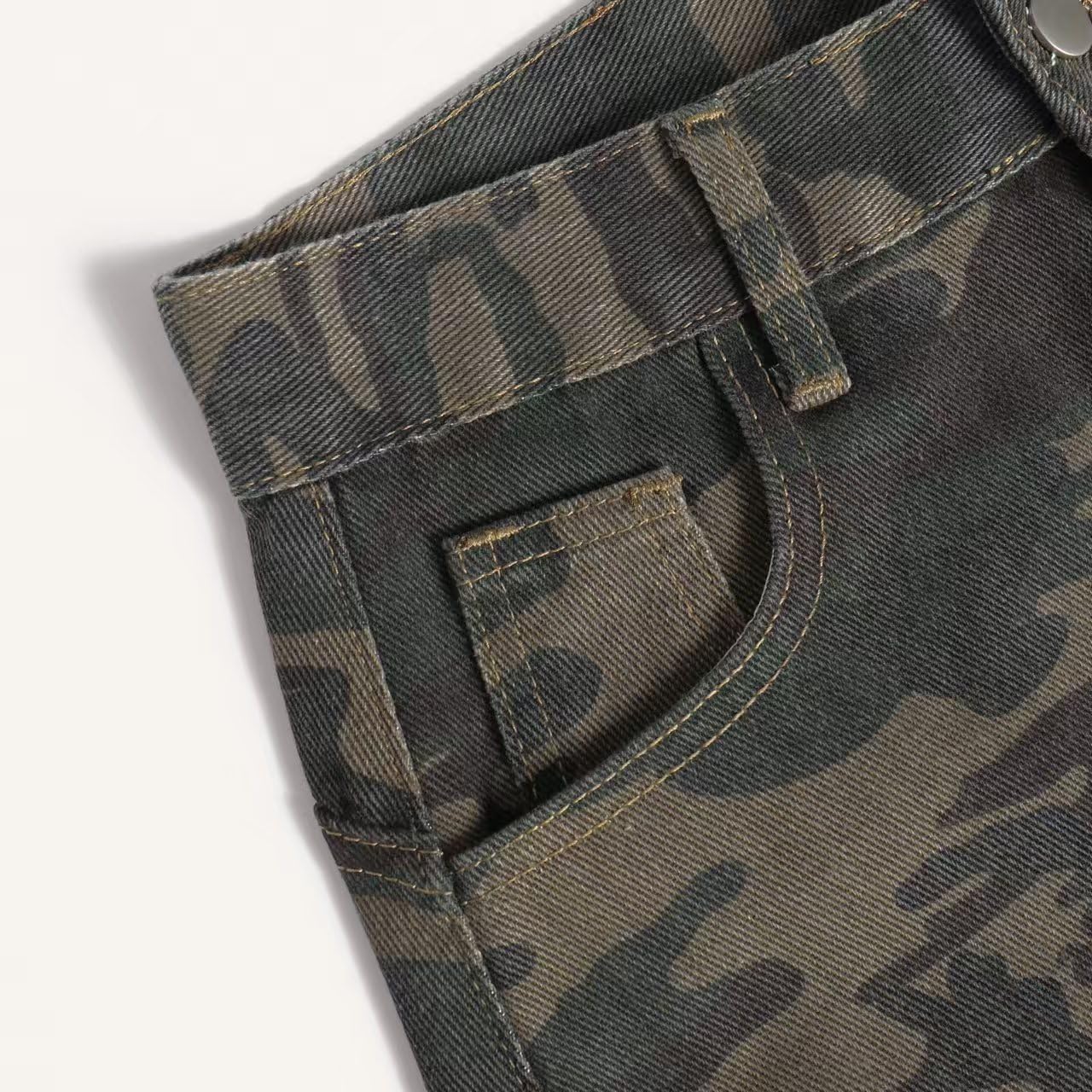 Women's Hight Rise Camo Wide Leg Jeans - Baggy Boyfriend Denim Pants with Graphic Print & Pockets - Image 6