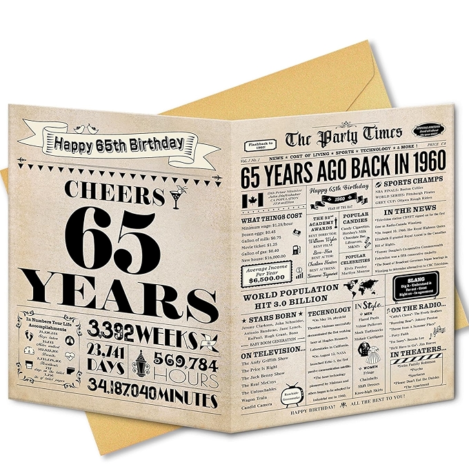 65岁生日卡，适合男女的65岁生日礼物与装饰