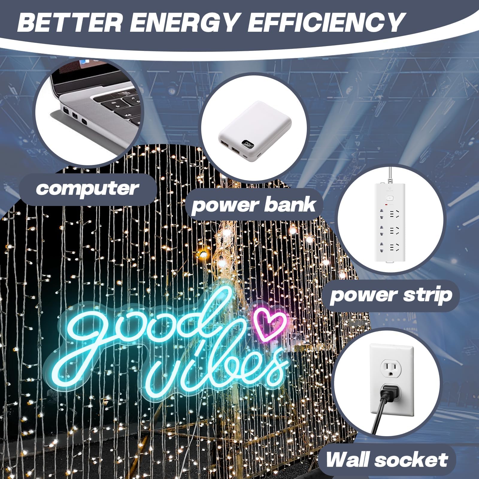 Good Vibes Neon Light Sign,Insegna Al Neon Led Personalizzata, Neon Signs for Wall Decor,alimentato Tramite USB,con Interruttore Regolabile,design A Doppia Catena,Bar,Matrimoni,Feste,Compleanni