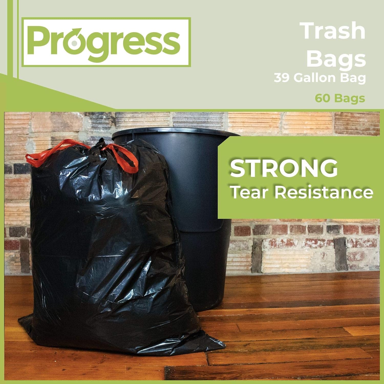 Progress Leaf and Lawn Drawstring Trash Bags – 39 Gallon, Portable, Garbage Bags, Can Liners for Lawn, Backyard, Garage, Kitchen | Waste Disposal Supplies (100 Count)