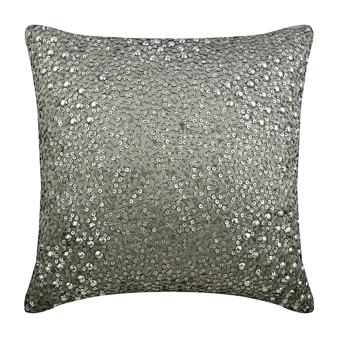 The HomeCentric Decorative Cushion Cover Accent Cushion Couch Sofa Bed Silver Silk Cushion Cover Silver Sequins Embroidered, Silver Cushion Cover 35x35 cm (14x14 inch), Traditional - Silver Wedding — image 1