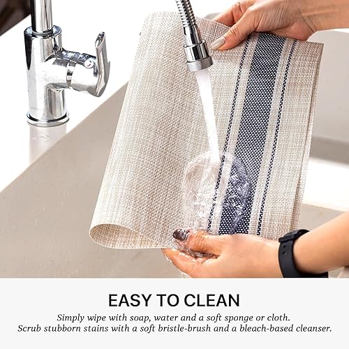 Miniatura 175 de LEXMORE Juego de 6 manteles individuales tejidos de vinilo/plástico para mesa de cocina, interior/exterior, lavables, manteles individuales lavables