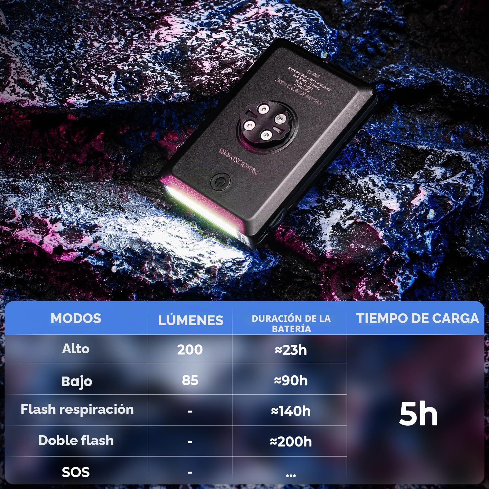 ROCKBROS Luz Bicicleta Delantera Power Linterna Móvil, 5 Modos Iluminación IP64 Impermeable Banco de Energía Tipo-C Compatible con Garmin Ciclocomputadores GPS Base