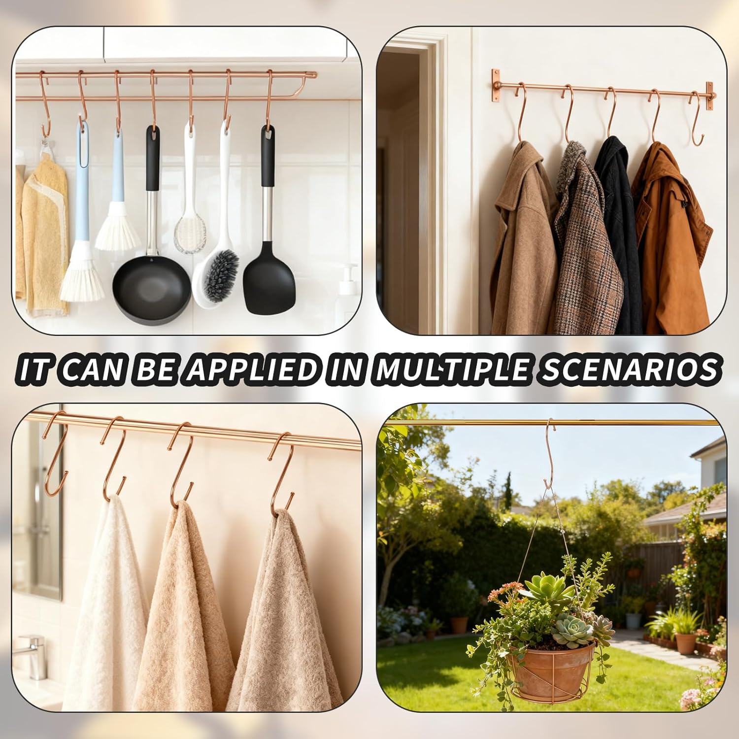 10 Pack Stainless Steel 5.1" S Hooks Heavy Duty S-Shaped Hooks for Hanging Clothes, Towel, Bags, Pots, Pans, Plants, Utensil. Rose Gold
