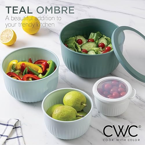 Vista 68 de COOK WITH COLOR - Juego de tazones de preparación profundos con tapas, para mezclar, de plástico, pequeños y apilables (color rosa/gris)
