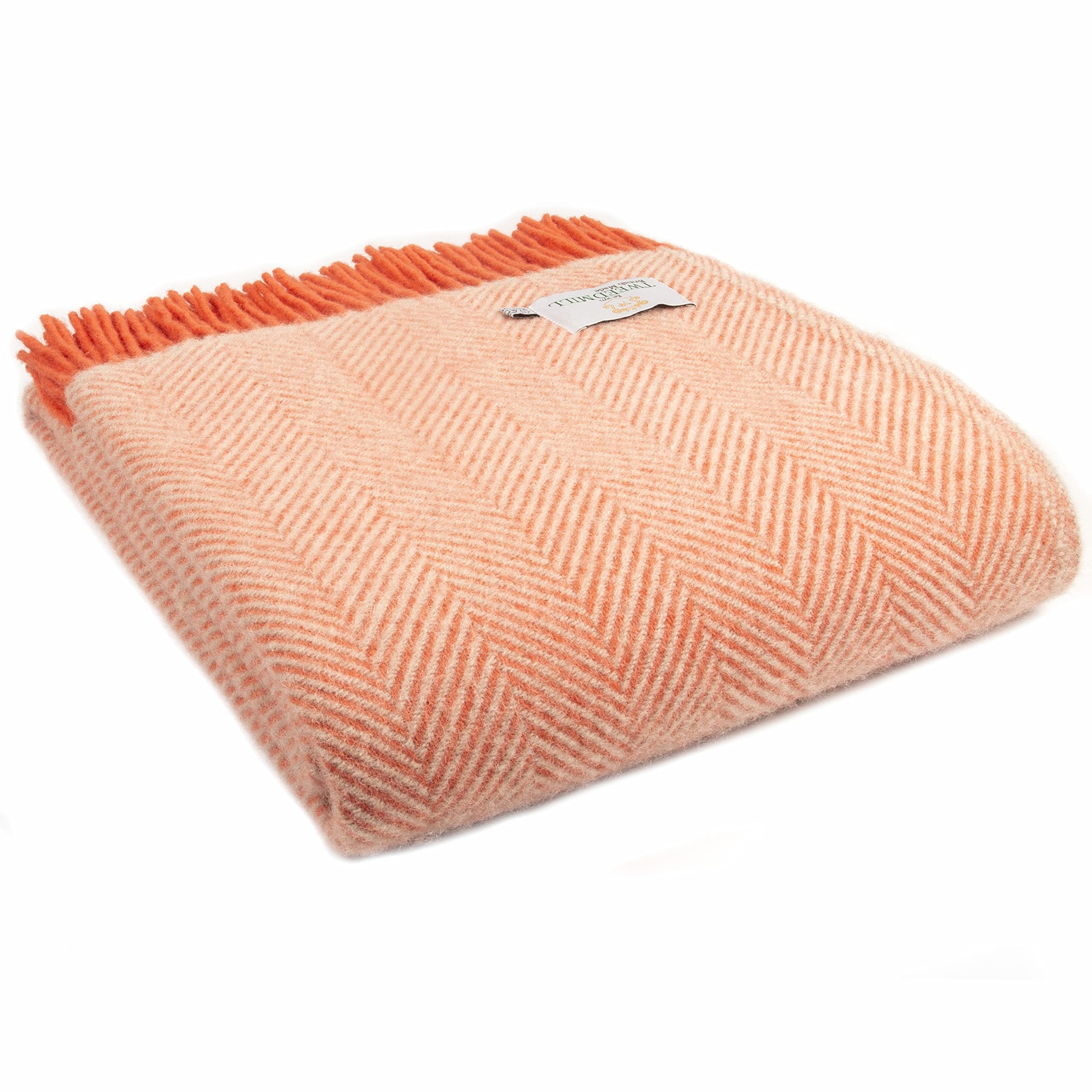 Tweedmill Flamingo Dusky Pink & Pearl Textiles 100% Pure New Wool Herringbone Flamingo Dusky Pink Pearl Throw