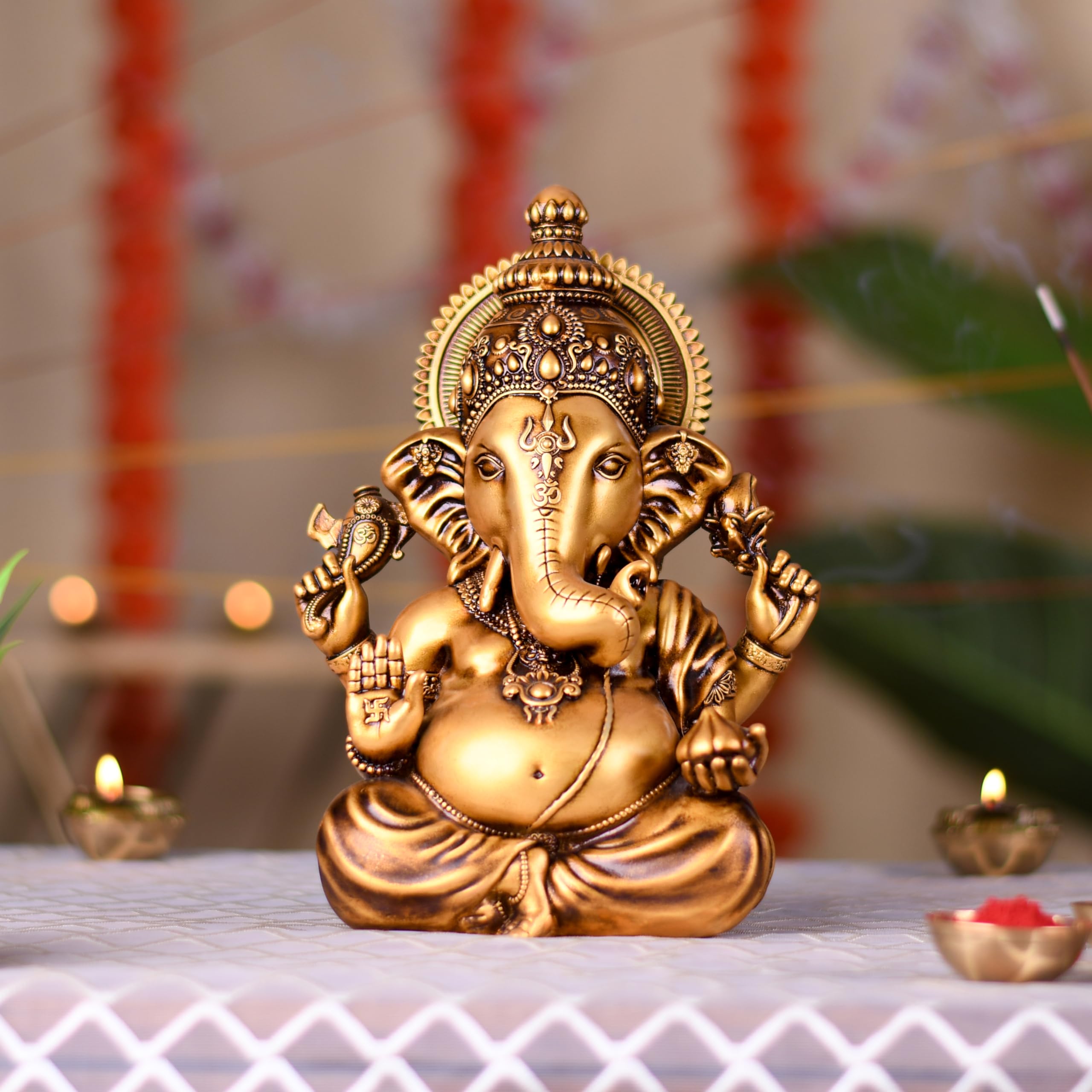Artarium Ganesha Statua Ganesha na deskę rozdzielczą samochodu, dekoracja pokoju, żywica, Vighnaharta, Ganesha, idol, dekoracja samochodu i domu, statuetka Ganesh Murti, na prezent dla kobiet