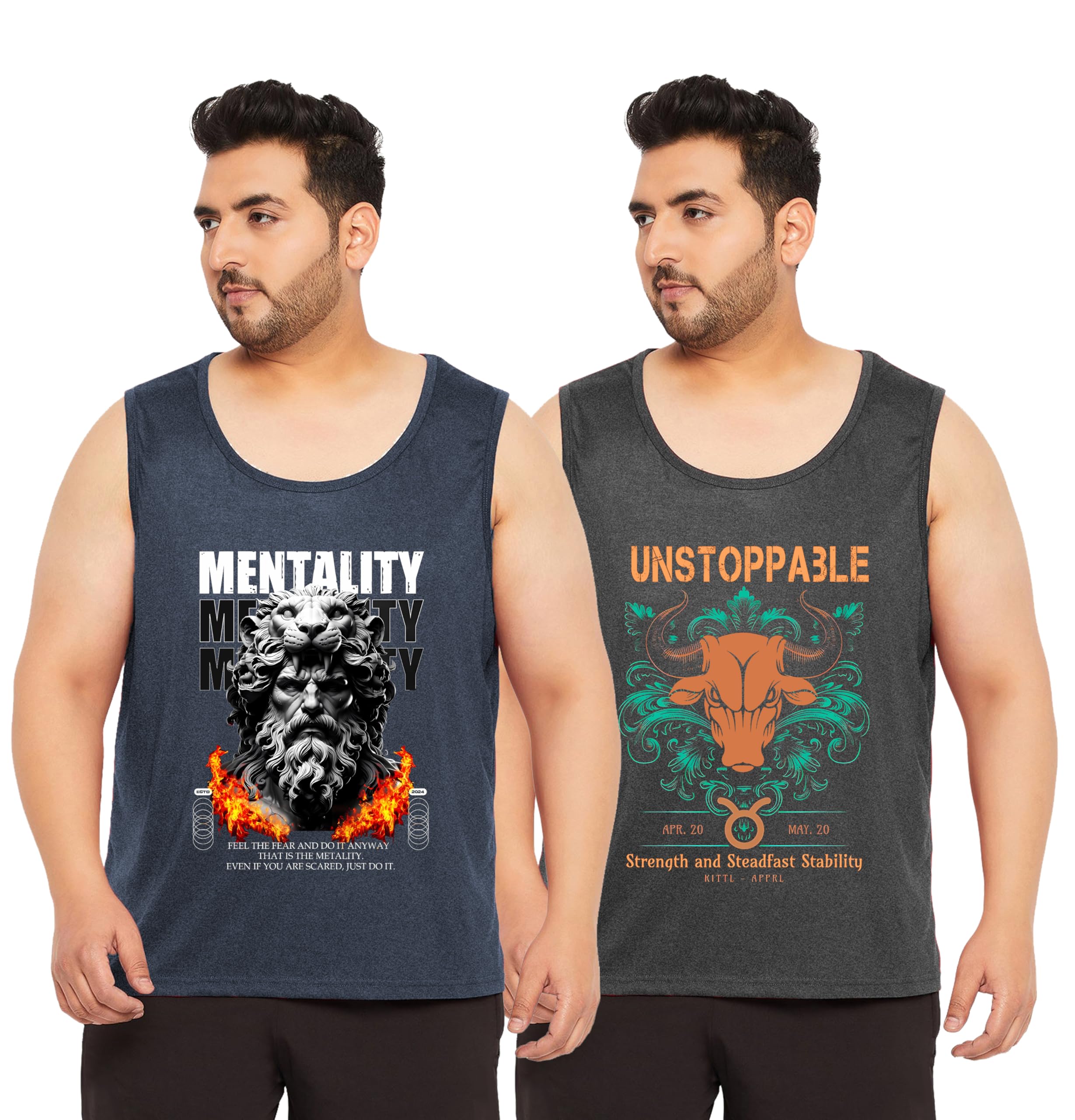 West Gate Clothing Cotton Printed Plus Size Vest for Men | Round Neck, Regular Fit, Sleeveless Plus Size | Men's Tank Top | 3XL, 4XL, 5XL | Perfect for Workouts Gym | Navy | Combo Pack of 2-picture-15