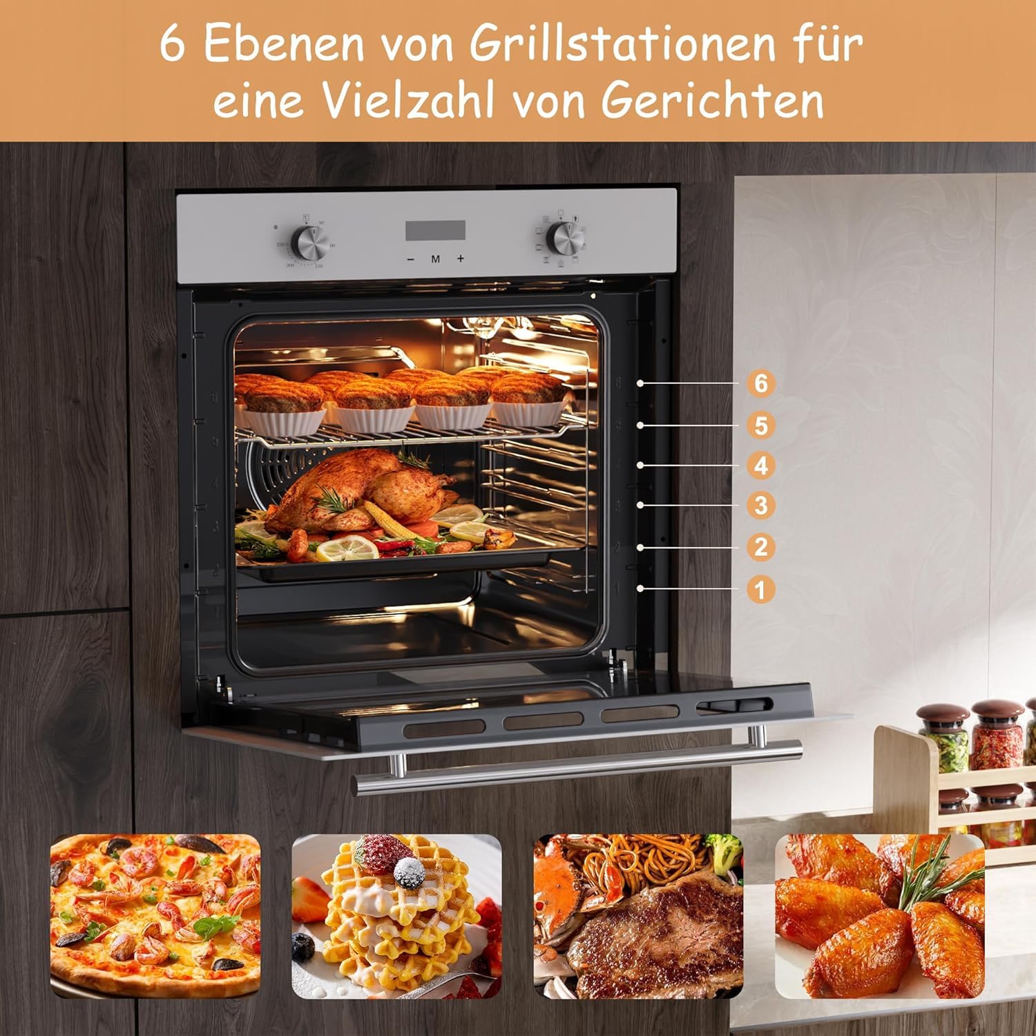 Einbaubackofen 60 cm Weiß 60 L 2,2 kW 9 Funktionen 3D-Heißluft