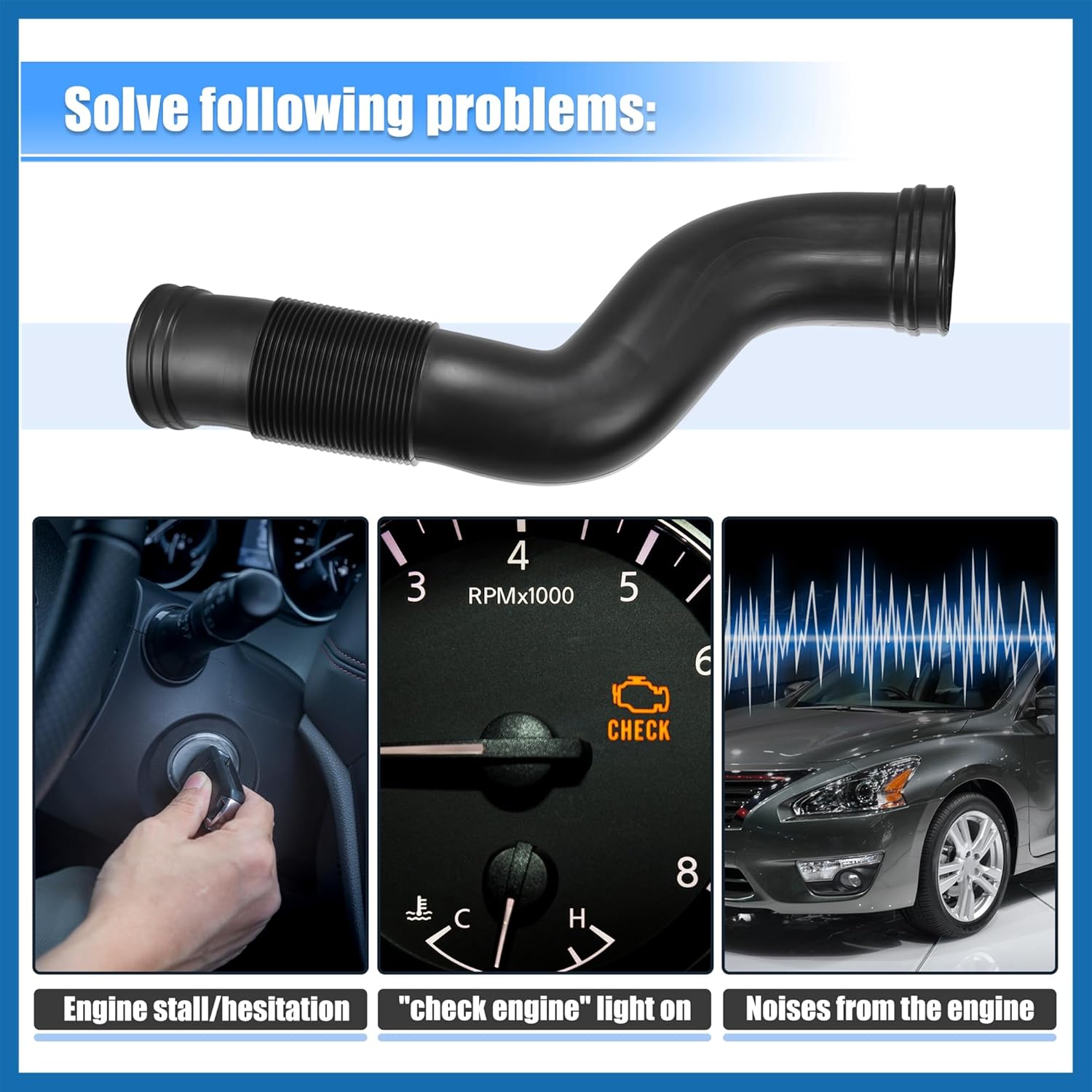 1 Pair Car Air Intake Hose Tube for Mercedes-Benz GL450 GL550 2008-2012 No.A1645051461/A1645051361 Plastic Black Item Replacement