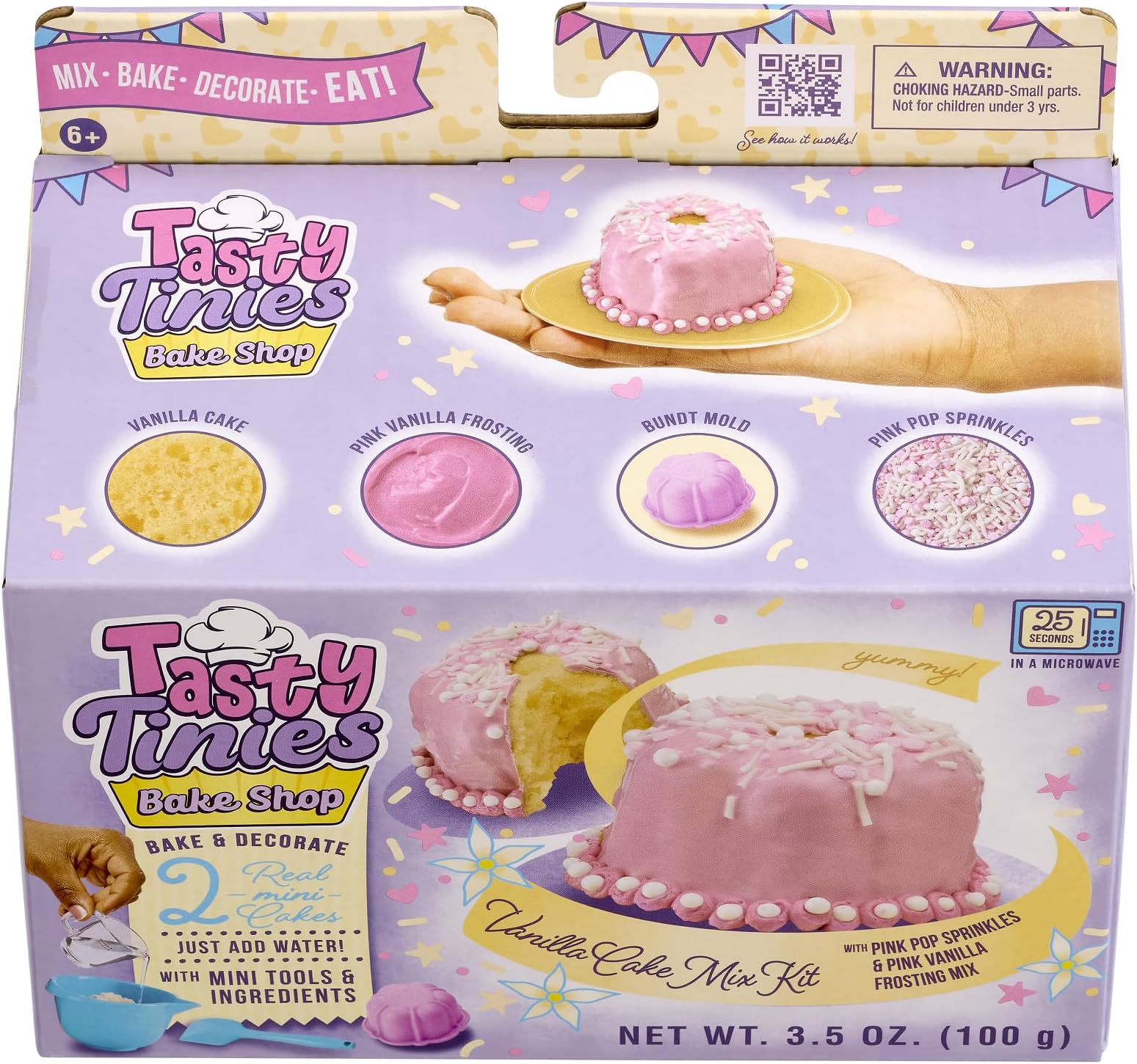 Goliath Tasty Tinies Bake Shop Vanilla Cake Mix Kit with Pink Pop Sprinkles & Pink Vanilla Frosting | Bake & Decorate 2 Real Mini Cakes | Includes Mini Tools & Ingredients | Ages 6+