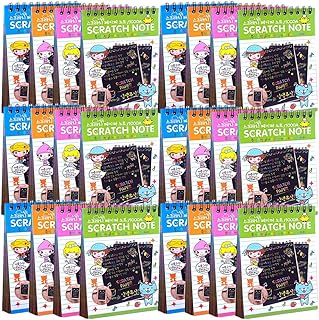 yesogreat 24 Pack Rainbow Scratch Paper Arts Notebooks, Scratch Note Pads for Kids Rainbow Party Favors Coloring Books for Girls Boys Art Party Supplies (24 Wooden Stylus & 4 Drawing Stencils)