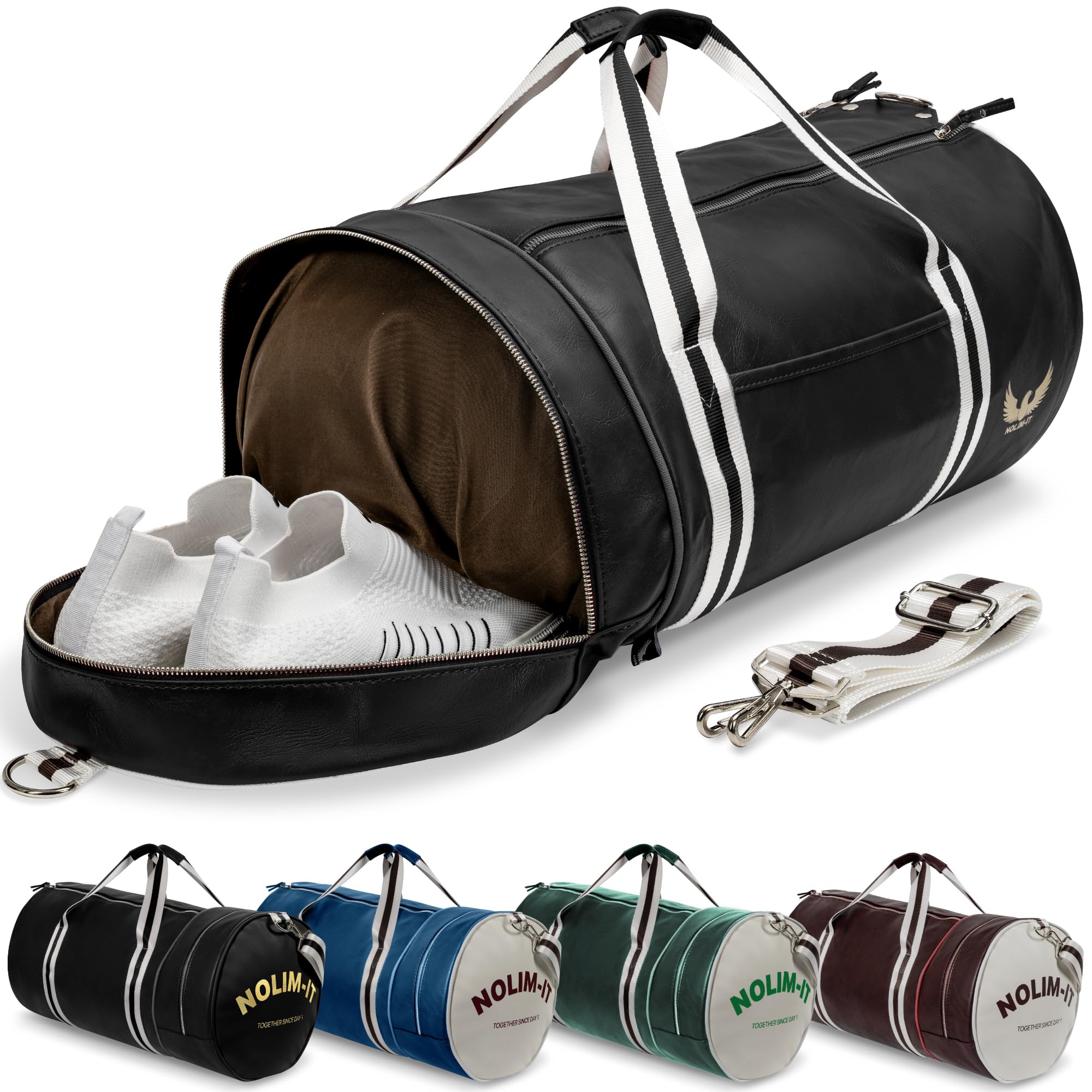 Sac de Sport Nolim-it® - Vintage - Simili Cuir - Sac bandoulière Homme - Pliable - Compartiment Chaussures - Sac Voyage Cabine - Résistant à l’Eau - 60x30x30cm - Medium 54L - Duffel Bag - Musculation