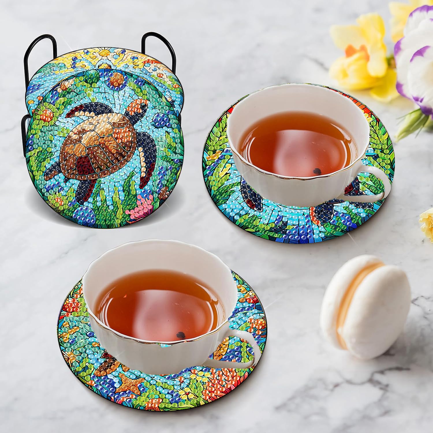 croshom 8 Pieces Diamond Art Painting Coasters Kit, Sea Turtle Diamond Art Coaster, DIY Diamonds Craft Kits for Adults and Beginners (Turtle Style) - Image 4