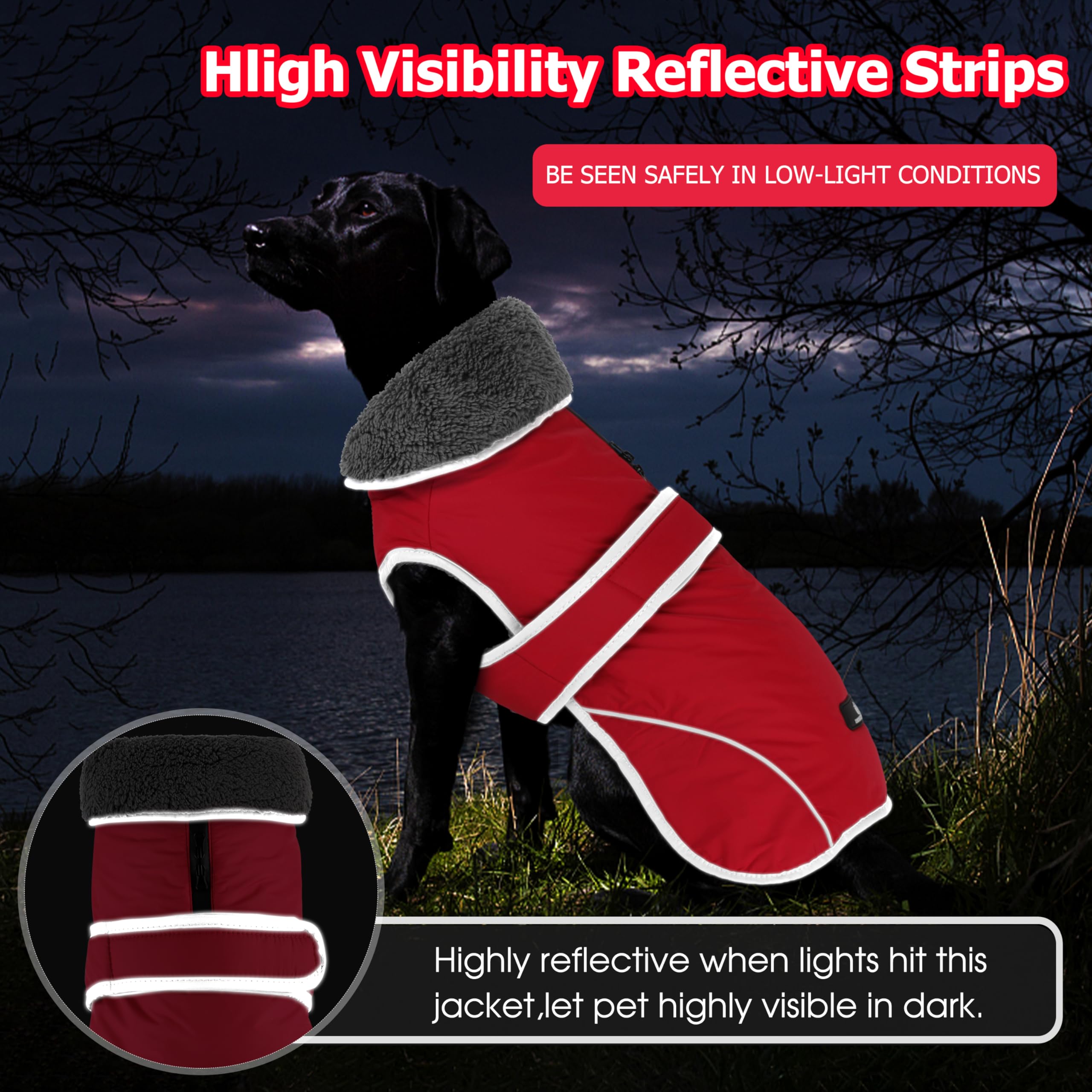 Dogcheer Cappottino per cani, impermeabile e riflettente, con gancio e anello regolabili, giacca in pile per cuccioli di Natale, a collo alto, per cani di taglia piccola, media e grande, rosso, XL