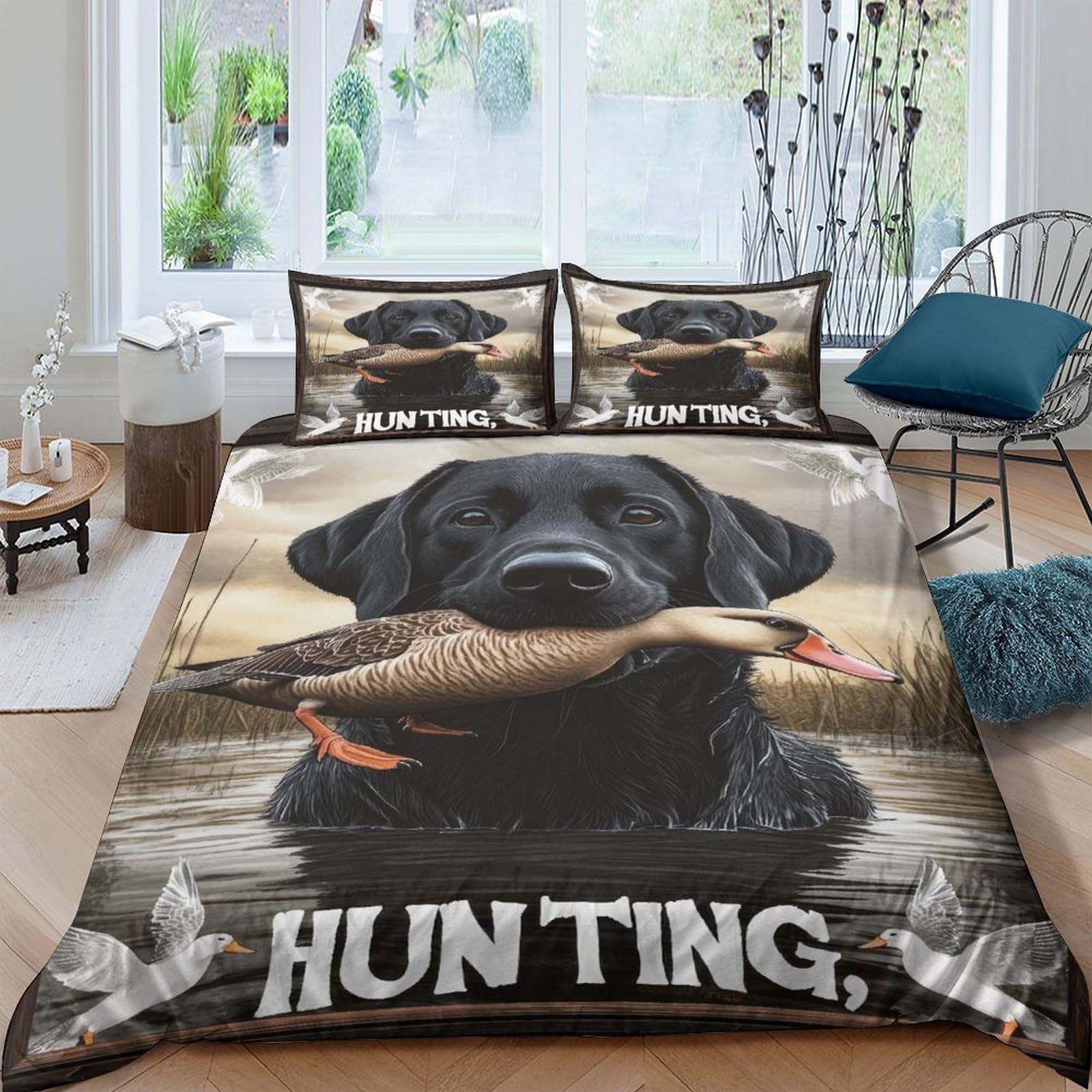 Ctjqhvkz Style-8 3D Printed Black Labrador Fitted Sheet Microfiber Duck Hunting Mattress Cover For Bedroom Dorm Dustproof Washable Decor Single（135X200cm）