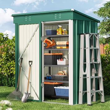 Bealife 5 x 3 Outdoor Storage Shed, Metal Shed Lockable Door - Green