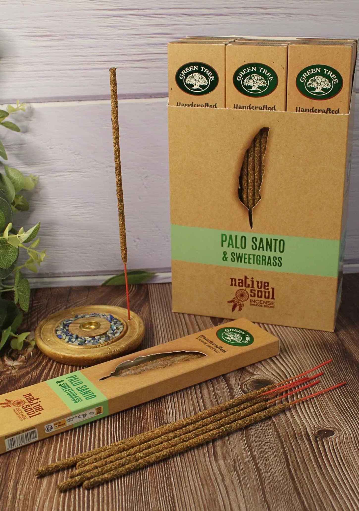 Jrose Collections Multicolor Native Soul Palo Santo Incense Sticks – 3 Box Set With Jrose Wooden Burner – Handcrafted Masala Smudge Sticks – Choose From 6 Fragrances (Palo Santo & Sweetgrass – 3 Box Set With Burner)