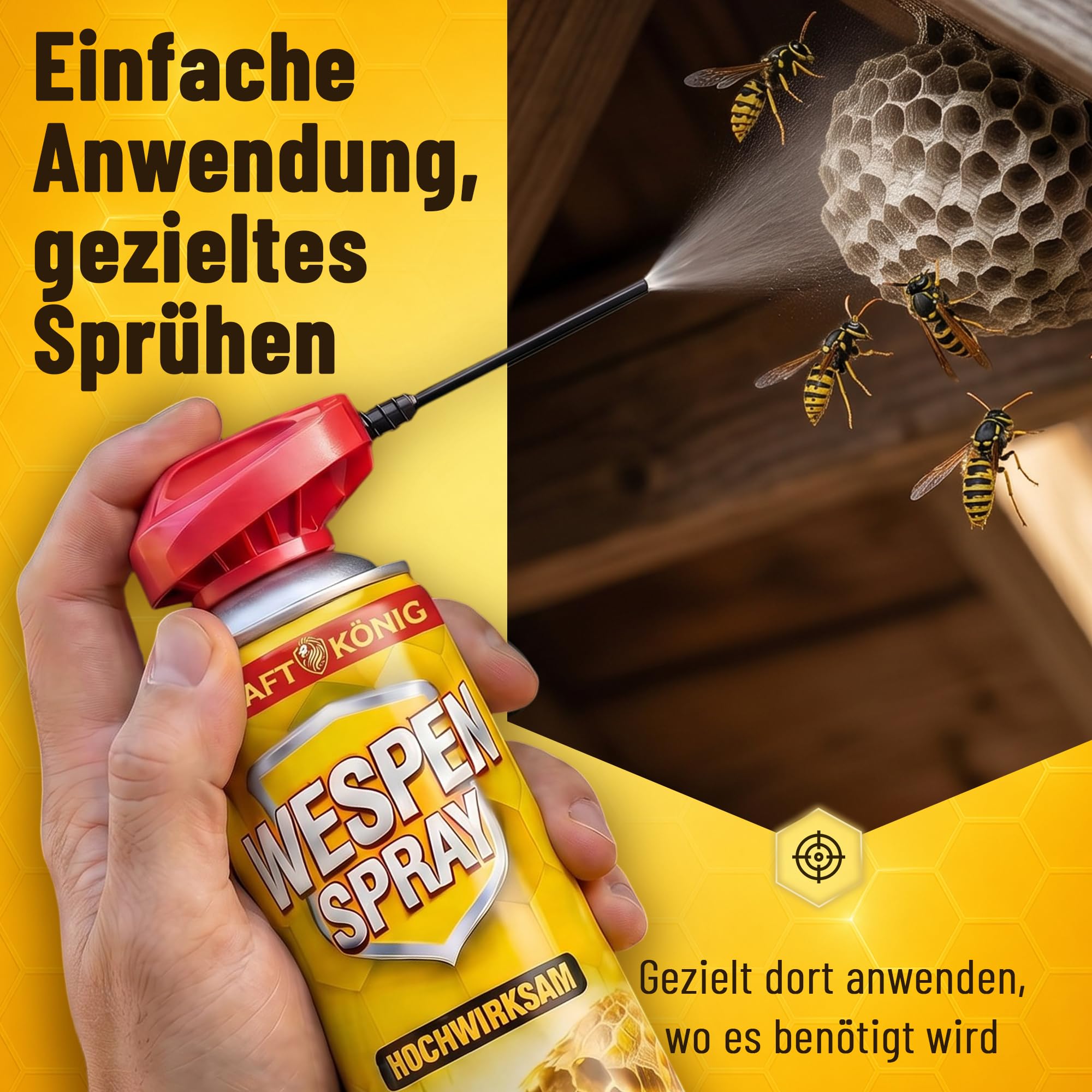Wespenspray 500ml mit Sprührohr – Gegen Wespen & Wespennester – Sofort- & Langzeitwirkung – Präzises Sprühen aus sicherer Entfernung – Wespen Abwehr für Haus, Terrasse & Garten
