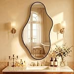 Dorlicecass Irregular Miroir mural - Miroirs muraux décoratifs 20"x 36" Asymétrique abstrait Miroir Aviation en alliage d'aluminium Cadre unique pour salle de bain, chambre, salon, vestiaire, entrée noir