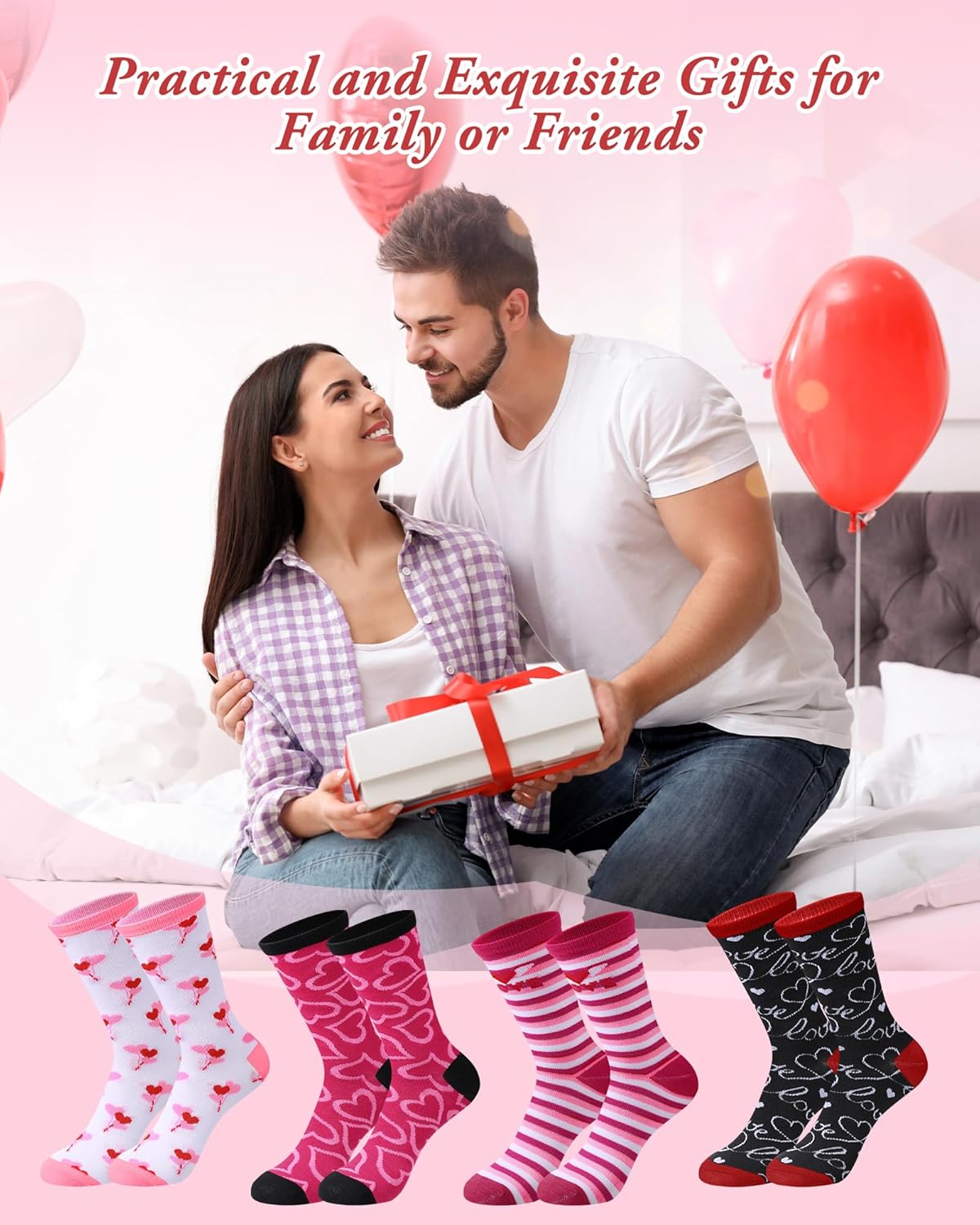 Shinymoon 48 Valentine's Day Socks for Women Holiday Pink Heart Novelty Crew Socks for Woman Valentine Birthday Office Gifts - Image 7