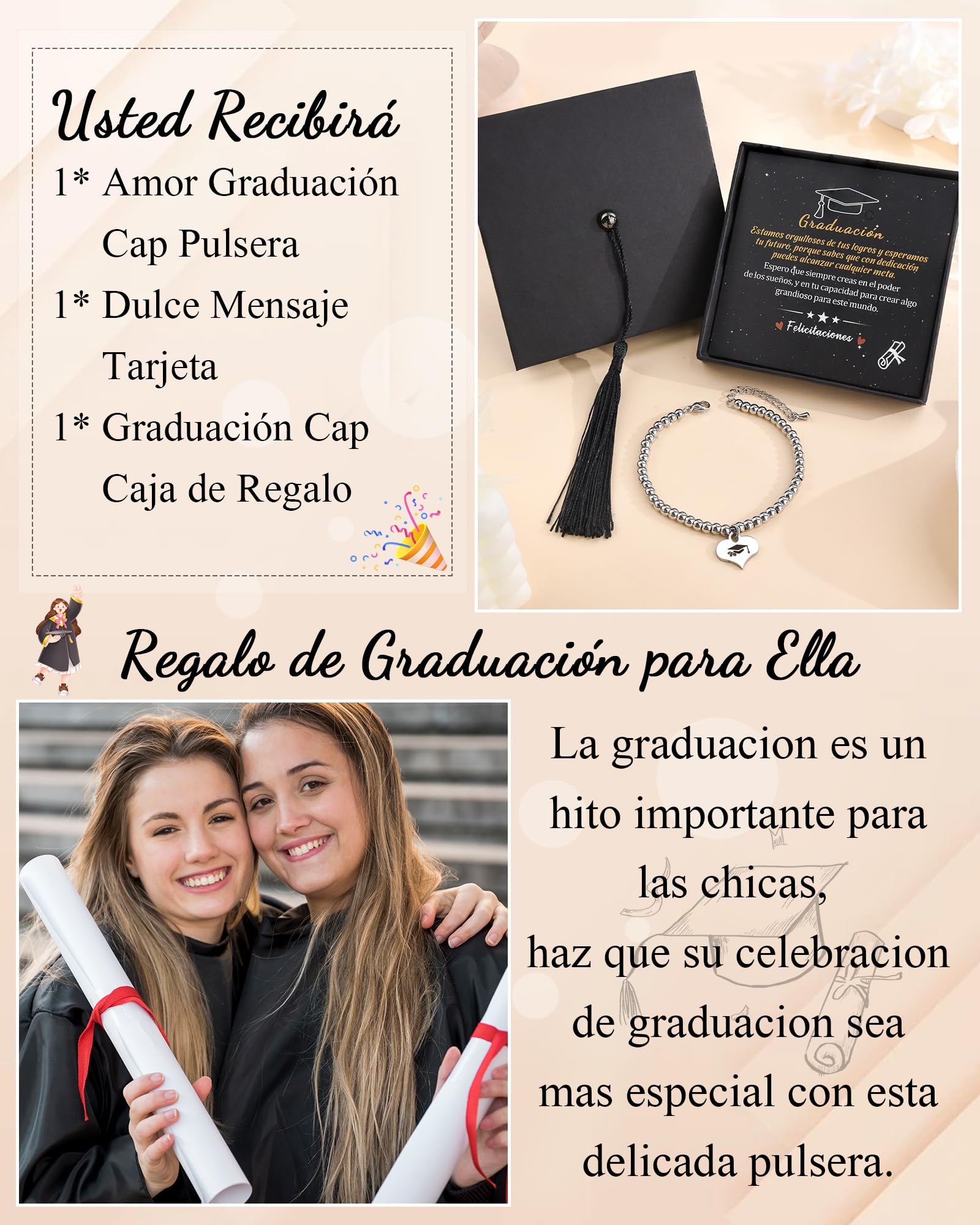 SUNSH Regalos para Graduacion, Regalos para Mujer, Pulsera Graduación Señoras,Pulsera Graduación Mujers,Regalo de Graduacion/Navidad/Adulto/Animo para Hija/Hermana/Nieta