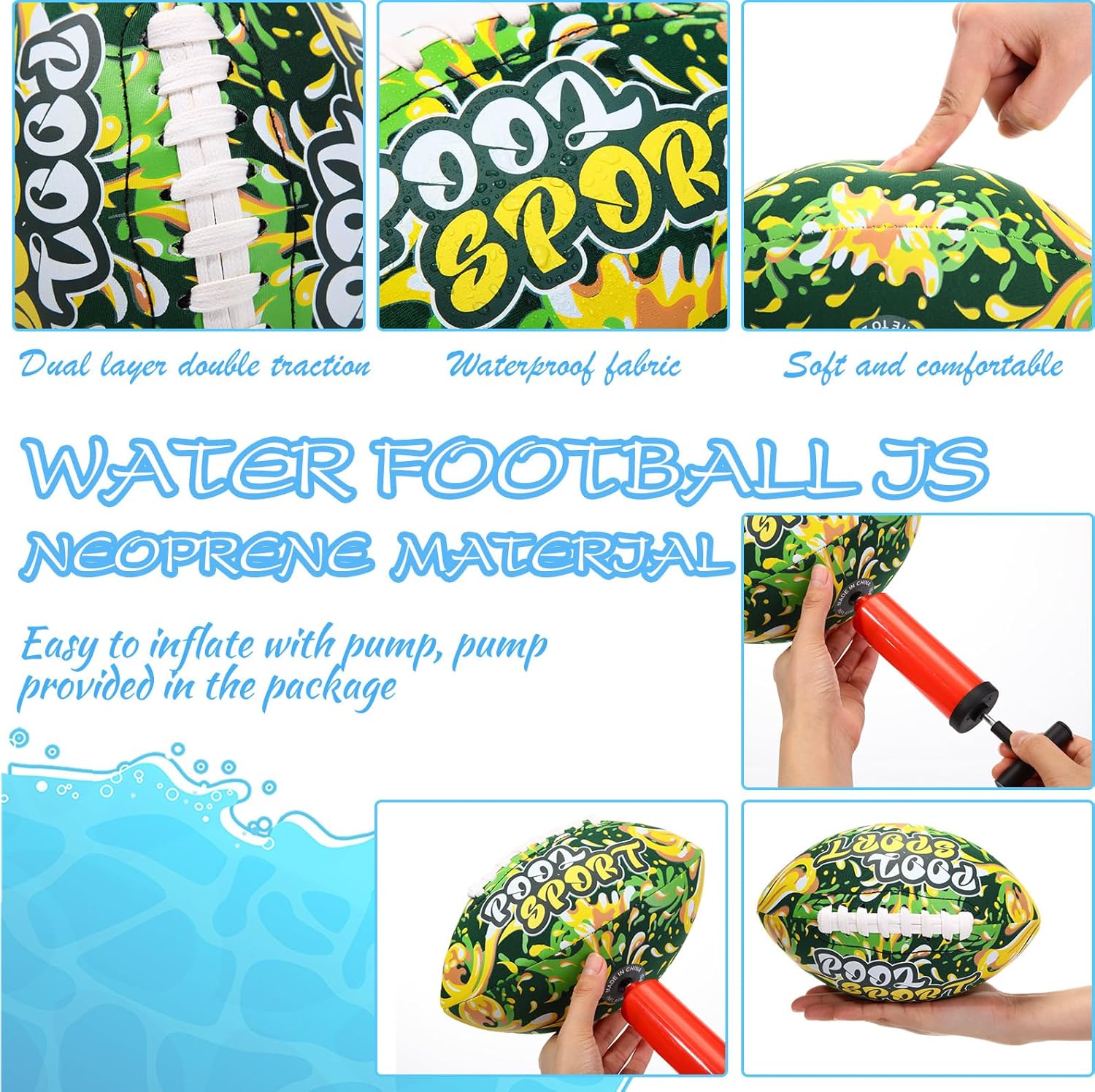 2 Pieces Water Football for Kids 9 Inch Swimming Pool Waterproof Outdoor Beach Football Pool Game for Kids Teens Adults