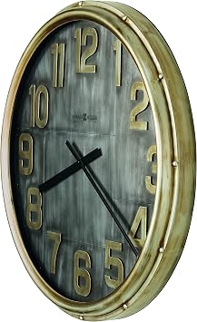 Howard Miller Brender Oversized Wall Clock, Aged Finish Round Analog Display Battery Operated Round Design, Quartz Movement Metal Frame Golden Numerals Best for Home Decor, Office & Kitchen
