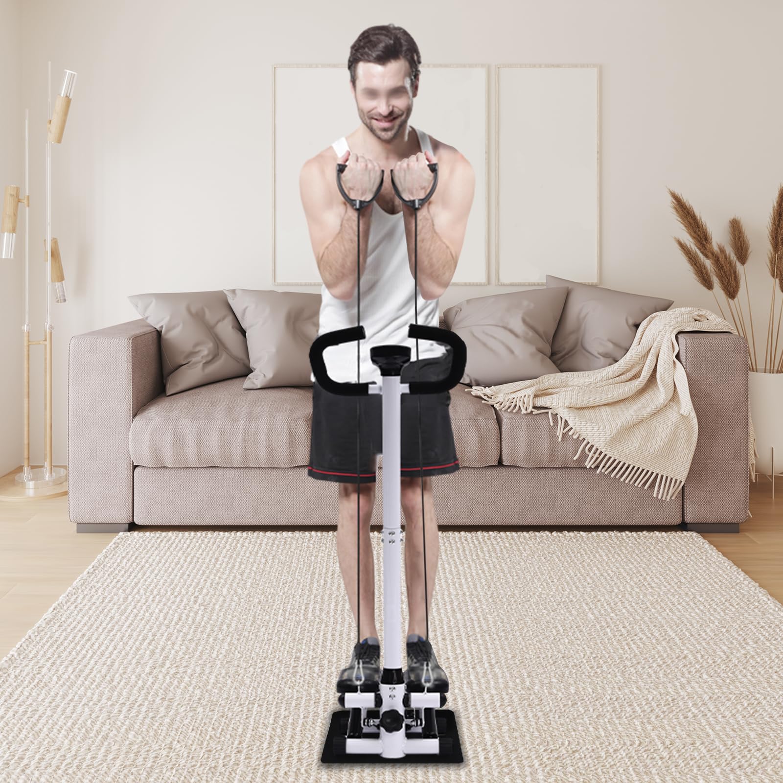Fitness Stepper Esercizio Stepping Machine, con manubrio, tappetino, 2 fasce di resistenza, per perdita di peso, modellazione del corpo ed esercizi quotidiani, capacità di carico 150 kg