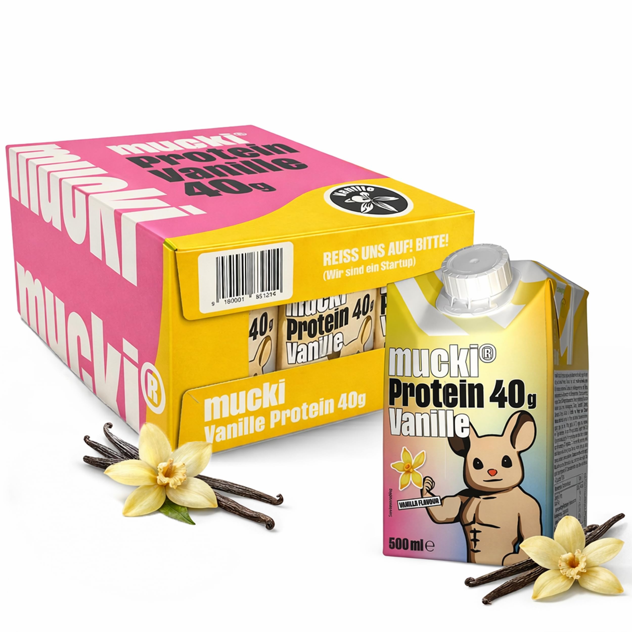 mucki PROTEIN DRINK VANILLE – Protein-Drink Fertig mit 40g Protein – Zero Fat Trinkmahlzeit für Muskelaufbau & bewusste Ernährung – 12 x 500 ml Vorratspack