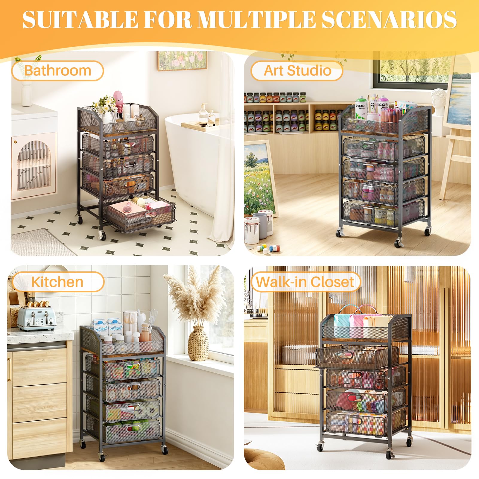 SUNALLY Rolling Makeup Cart with Drawers, 5-Tier Metal Beauty Organizer