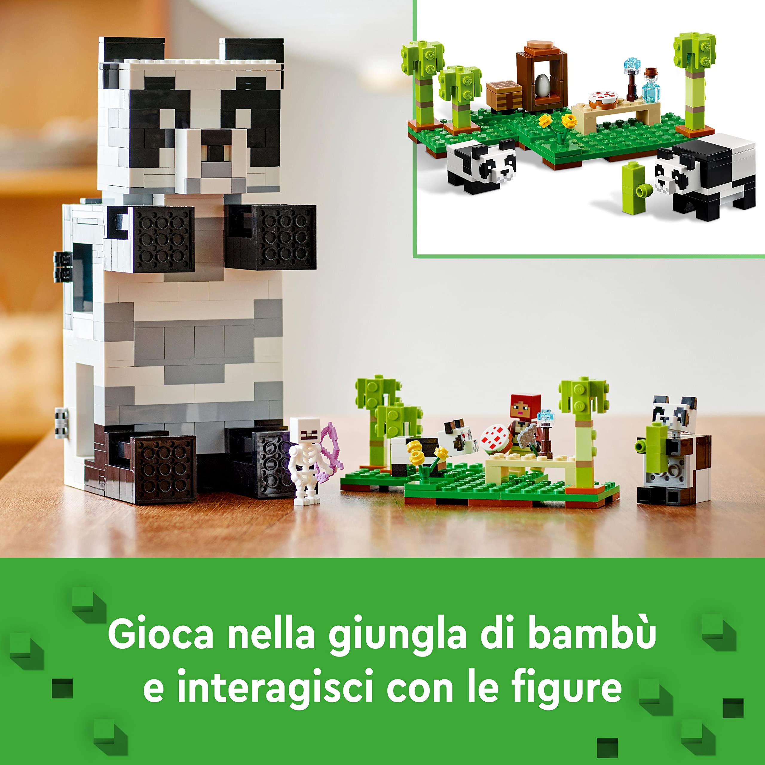 LEGO Minecraft Il Rifugio del Panda, Modellino da Costruire di Casa Giocattolo con Personaggi e Animali, Giochi per Bambini, Ragazzi e Ragazze, Idea Regalo 21245