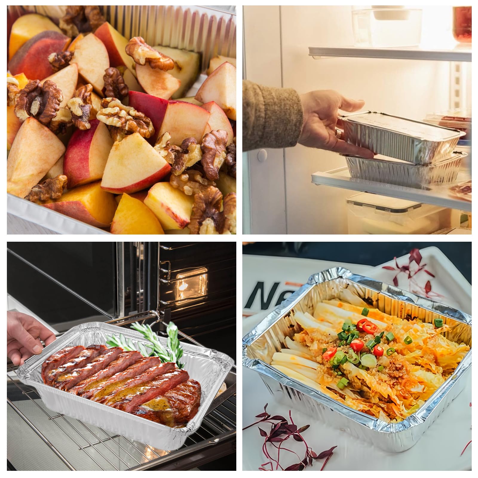 50 Stück Aluschalen mit Deckel 1000ml, Aluschalen Grill, Alu Backformen Einweg Quadratisch, Alu Grillschalen für Braten, Backen, Kochen, Take away