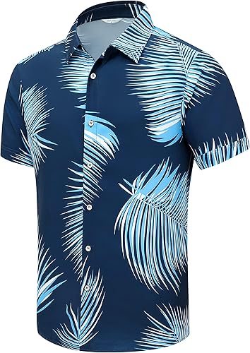 SheLucki - Camisa hawaiana para hombre, unisex, de manga corta, con botones, para la playa y el verano, ropa casual estampada con sombra de palmas