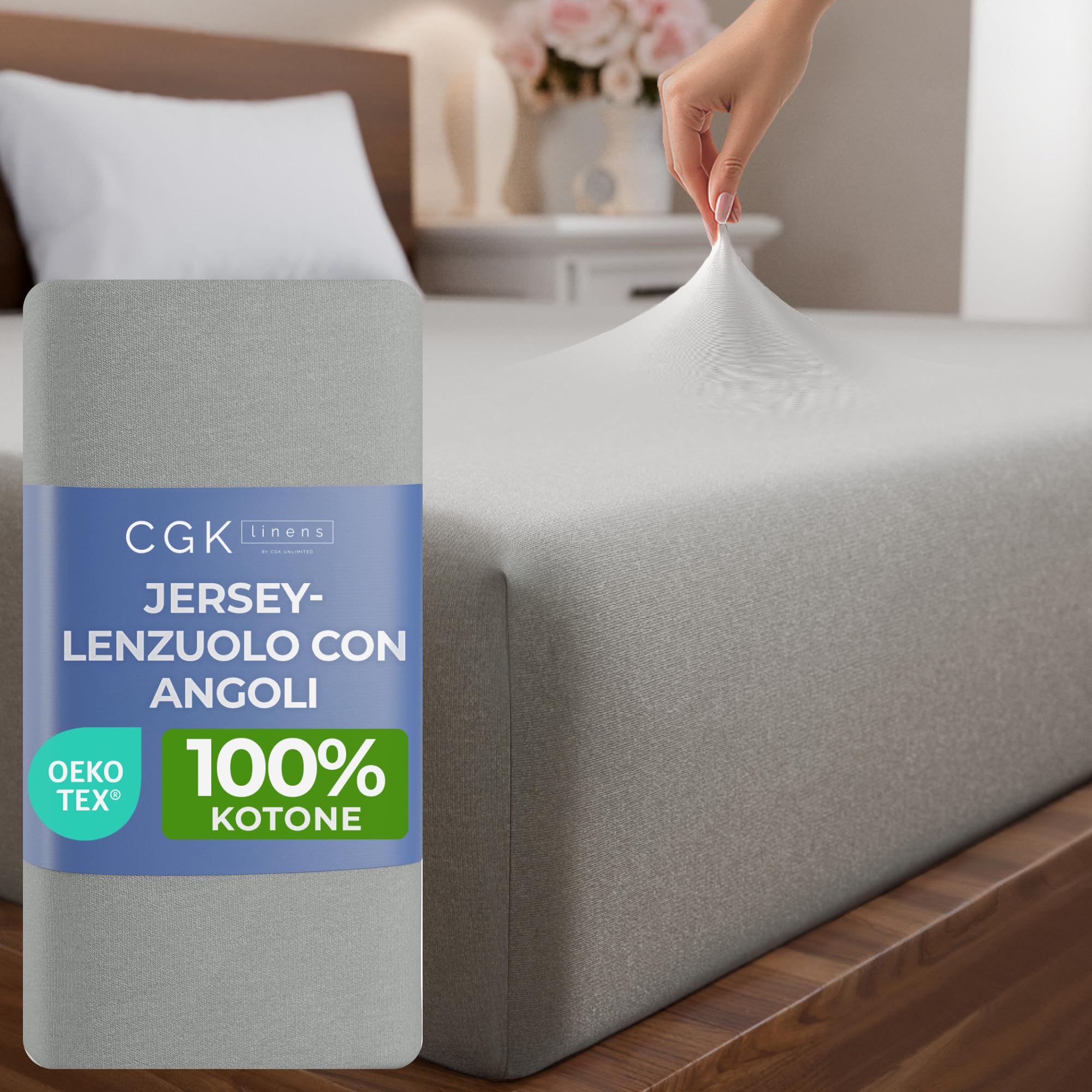 Lenzuolo con angoli 160x200 cm – Lenzuolo in jersey elasticizzato 100% cotone, certificato Oeko-TEX, premium, morbido, coprimaterasso in jersey per materassi a molle fino a 30 cm – Grigio chiaro