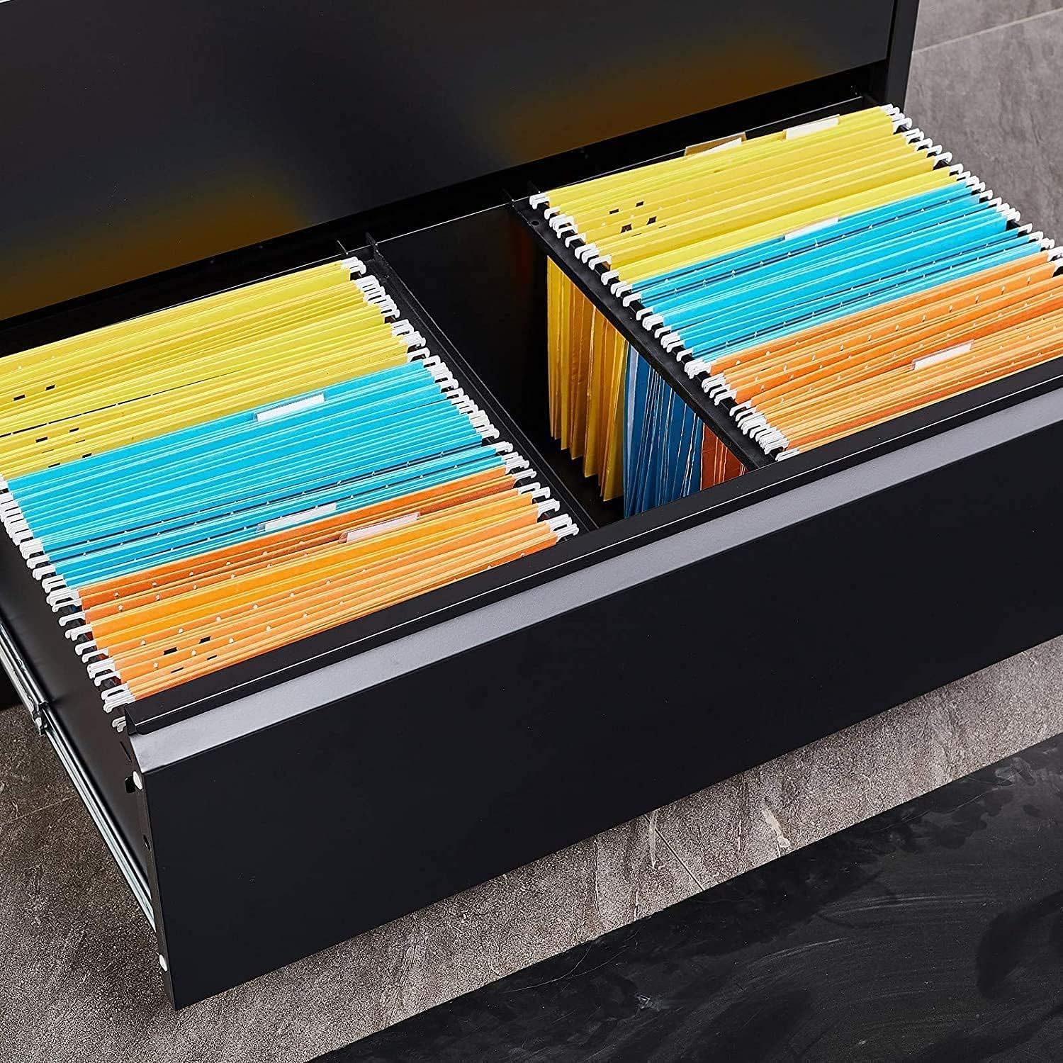 Lateral File Cabinet with Lock, 2 Drawer Lockable Filing Cabinets for Home Office, Large Metal Storage File Cabinet for Legal Letter A4 Size : Office Products