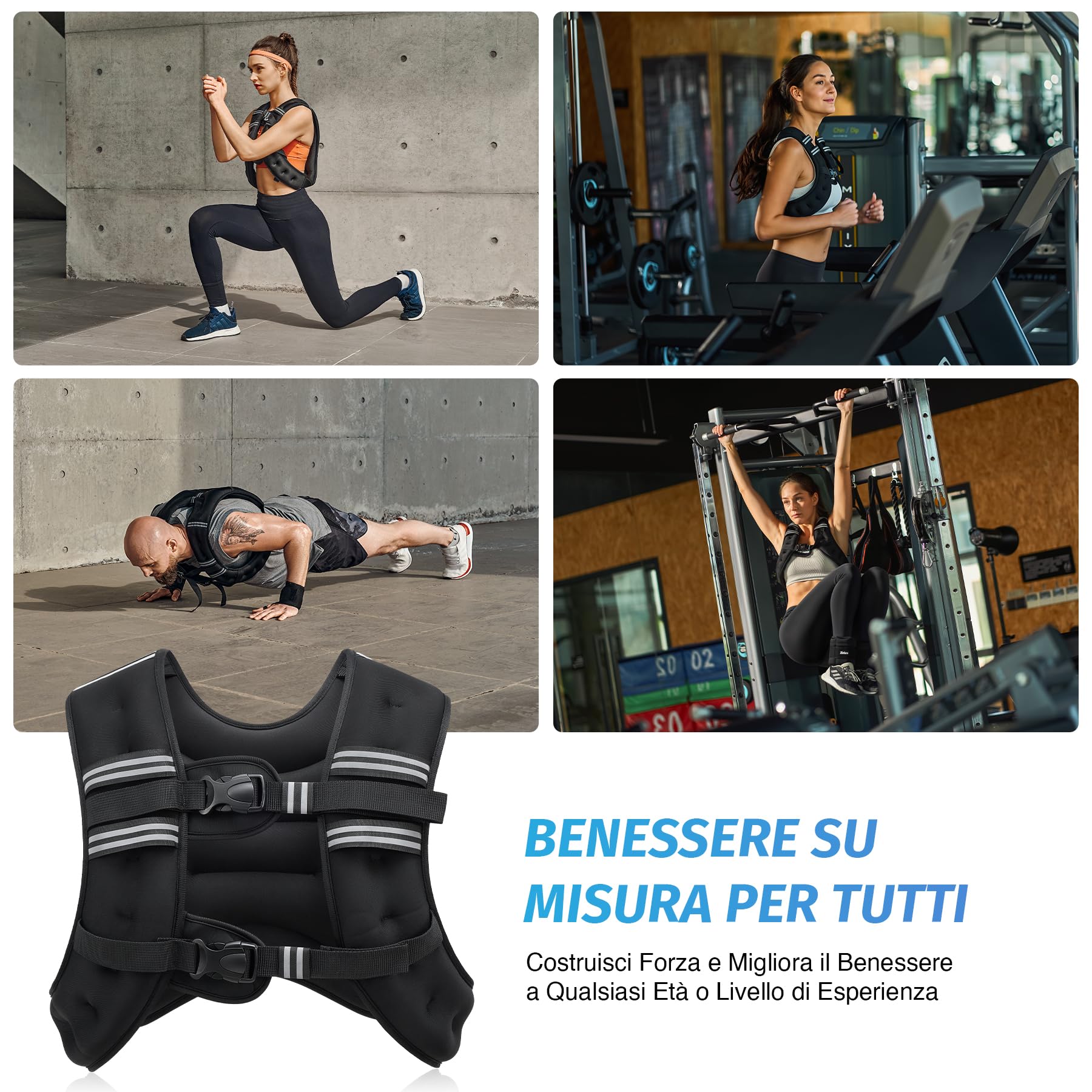 ZELUS Gilet Zavorrato 5,5/7,3/9 kg per Uomo e Donna, Giubbotto Zavorrato con Striscia Riflettente e Marsupio per Allenamento Corsa Cardio in Palestra a Casa