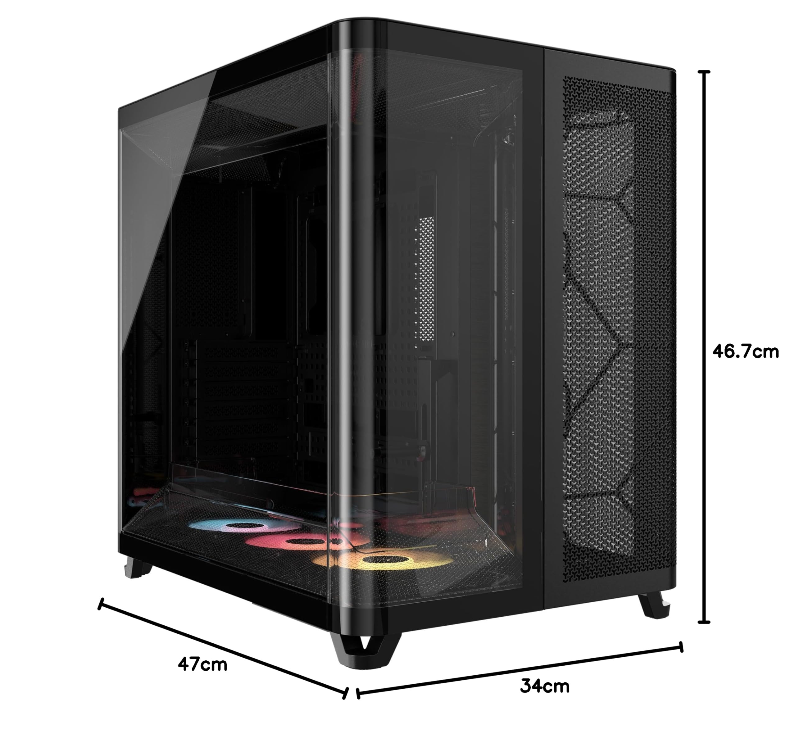 CORSAIR Air 5400 RS-R ARGB Caja para PC semitorre panorámica de Triple cámara – 3 Ventiladores RS120-R ARGB Reverse-Rotor preinstalados – conductos de Alto Flujo y bajo Ruido – Negro