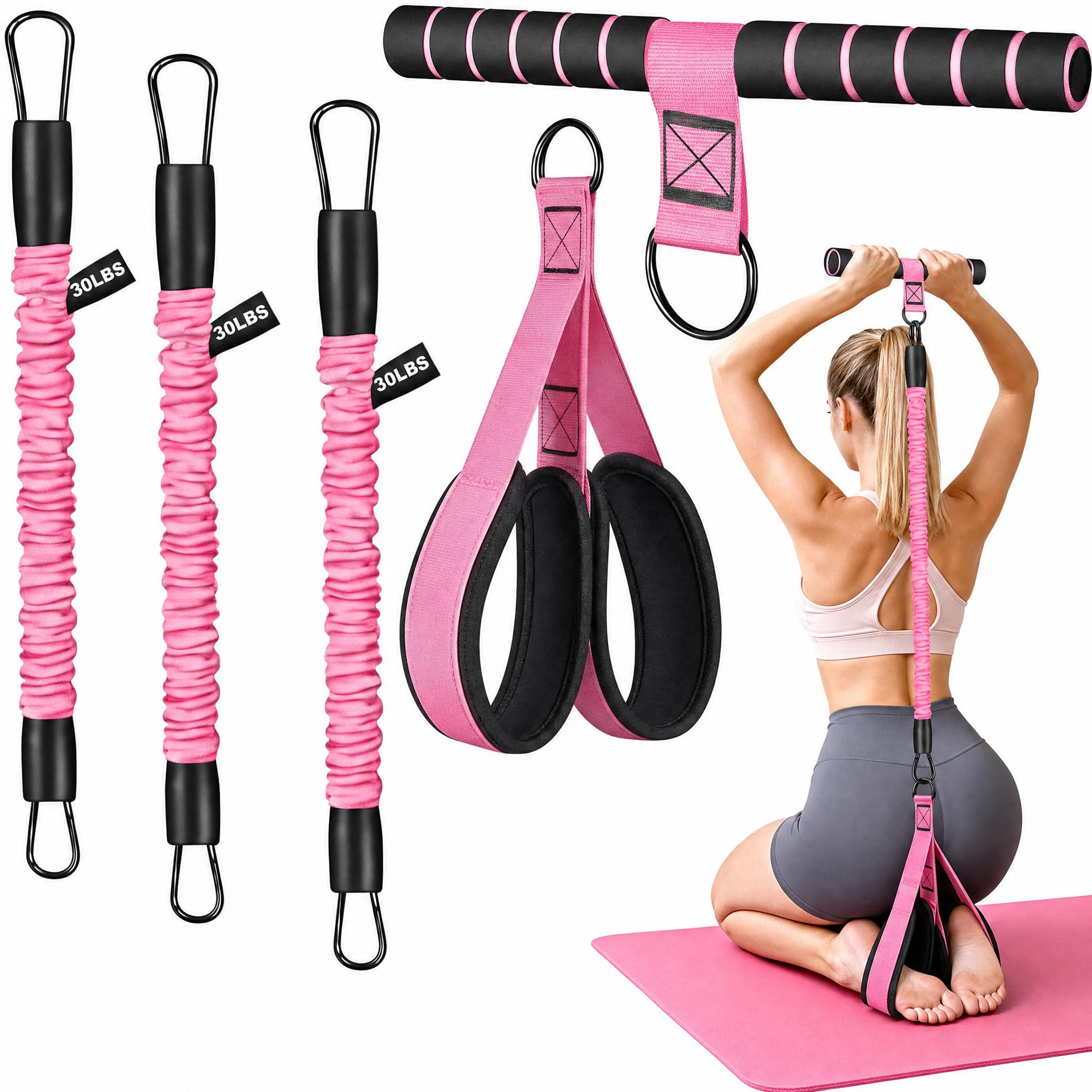 Pedal Resistance Bands with Handle for Women, Resistance Band Women for Full Body Workout, Foot Pedal Resistance Bands for Abs, Waist, Arms & Legs, Home Fitness Resistance Bands