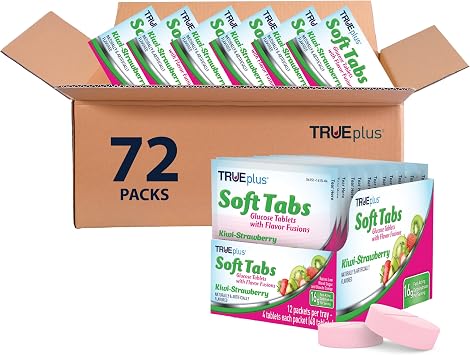 TRUEplus Soft Tabs Glucose Tablets, Kiwi Strawberry Flavor, 4 Ct, 72 Packs