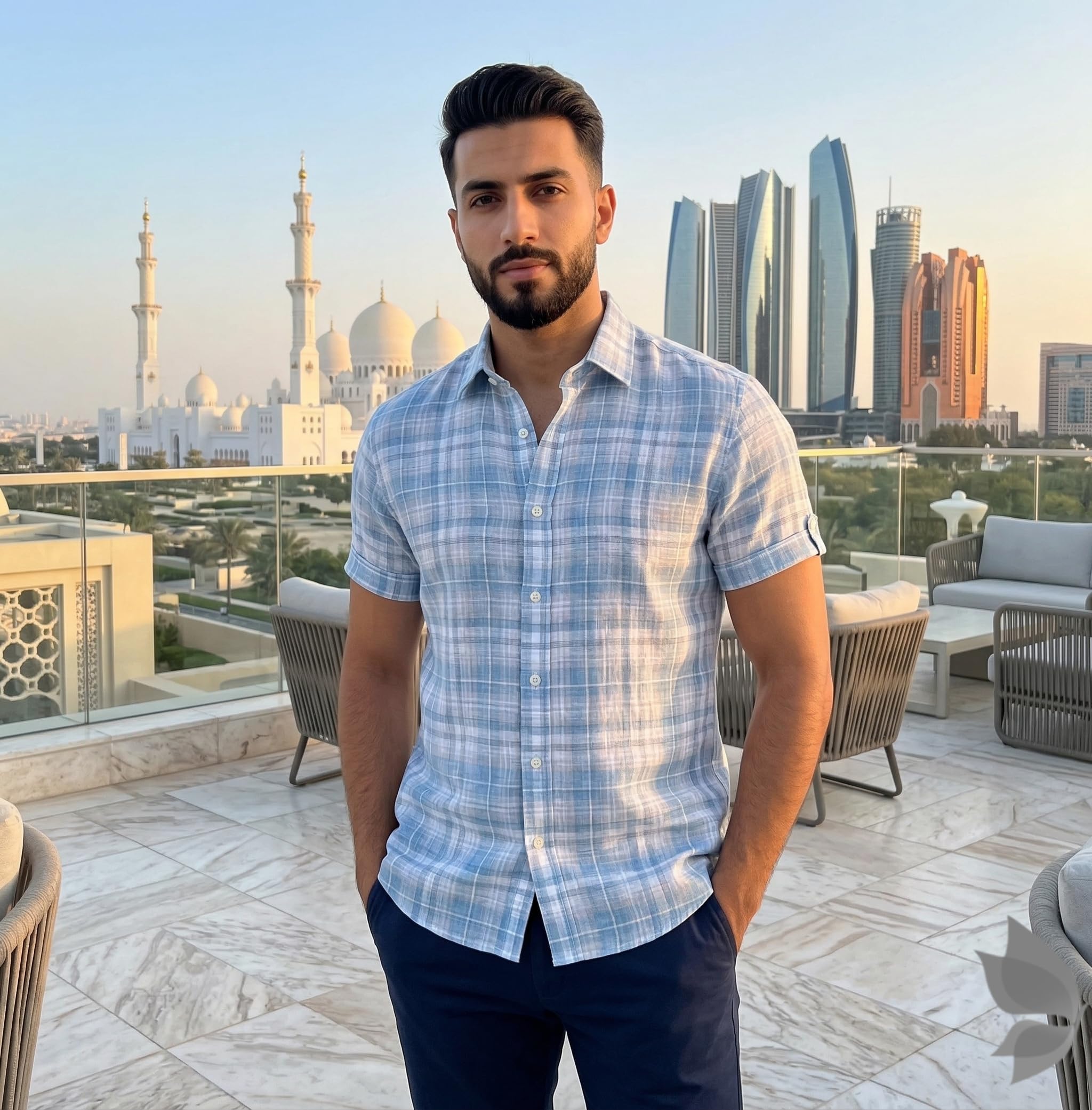 J.Hampstead Moretti Premium Collection with 100% Giza Cotton Light Blue (Pale Blue) Checkered Pattern Unstitched Shirt Fabric of 1.6 mts - Made In Italy / VV2538-image-25