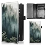 BFSEROBJ Checkbook Covers for Personal Checkbook Duplicate Checks RFID Blocking Checkbook Cover for Women Men with Elastic Strap Card Slots Pen Holder - Forests