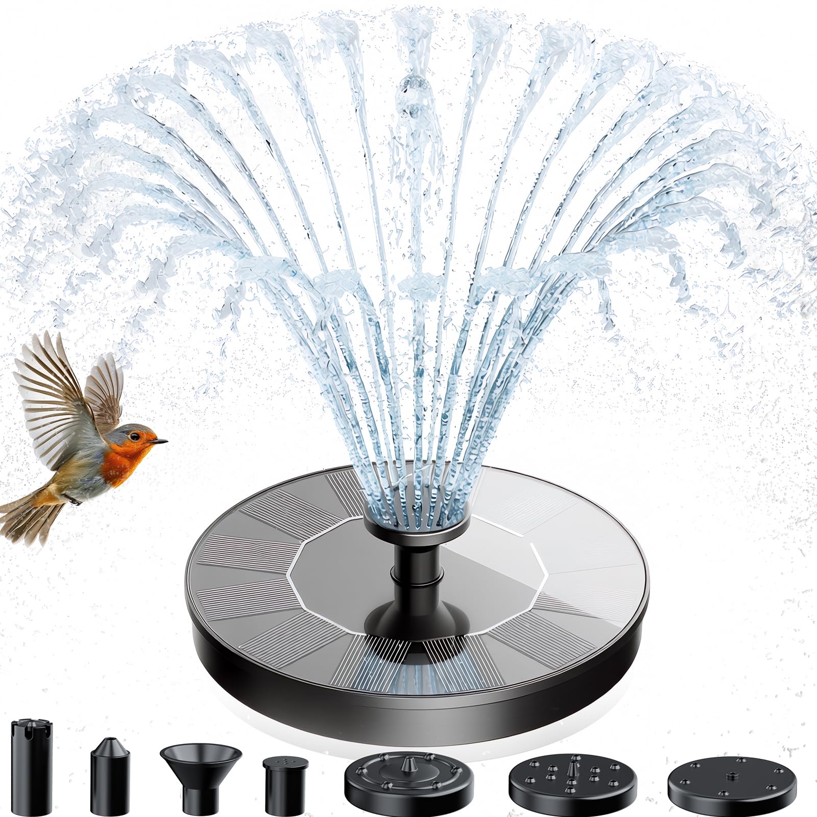 Photo 1 of AMZtime Solar Fountain for Bird Bath, New Upgrade Mini Solar Fountain Pump, Free Standing Solar Powered Water Pump for Garden, Outdoor, Fish Tank, Pond and Pool