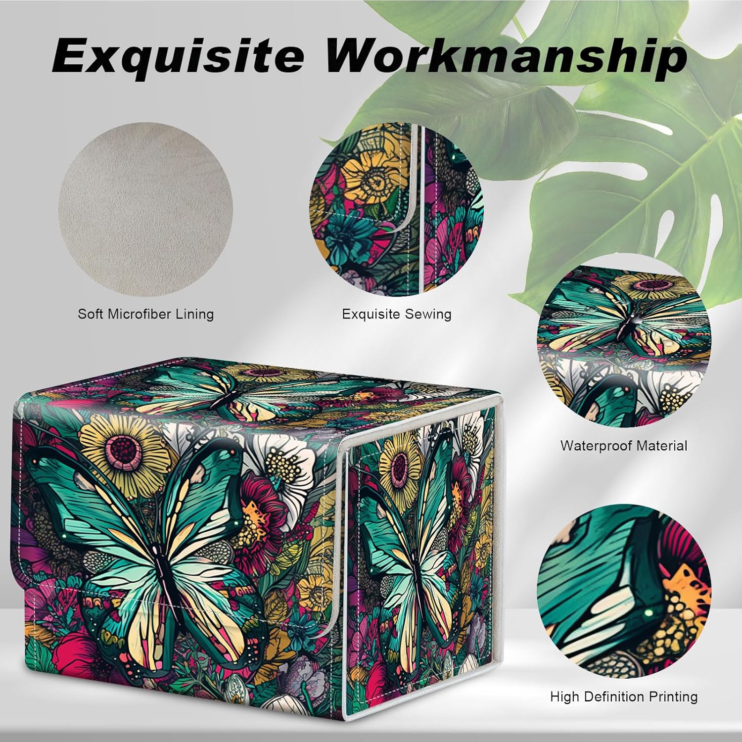 Card Game Storage TCG Deck Box MTG Organizer Trading Card Case Storage Box Magnetic Closure Creative Pattern Up to 200 Cards, Colorful Flowers Butterflies