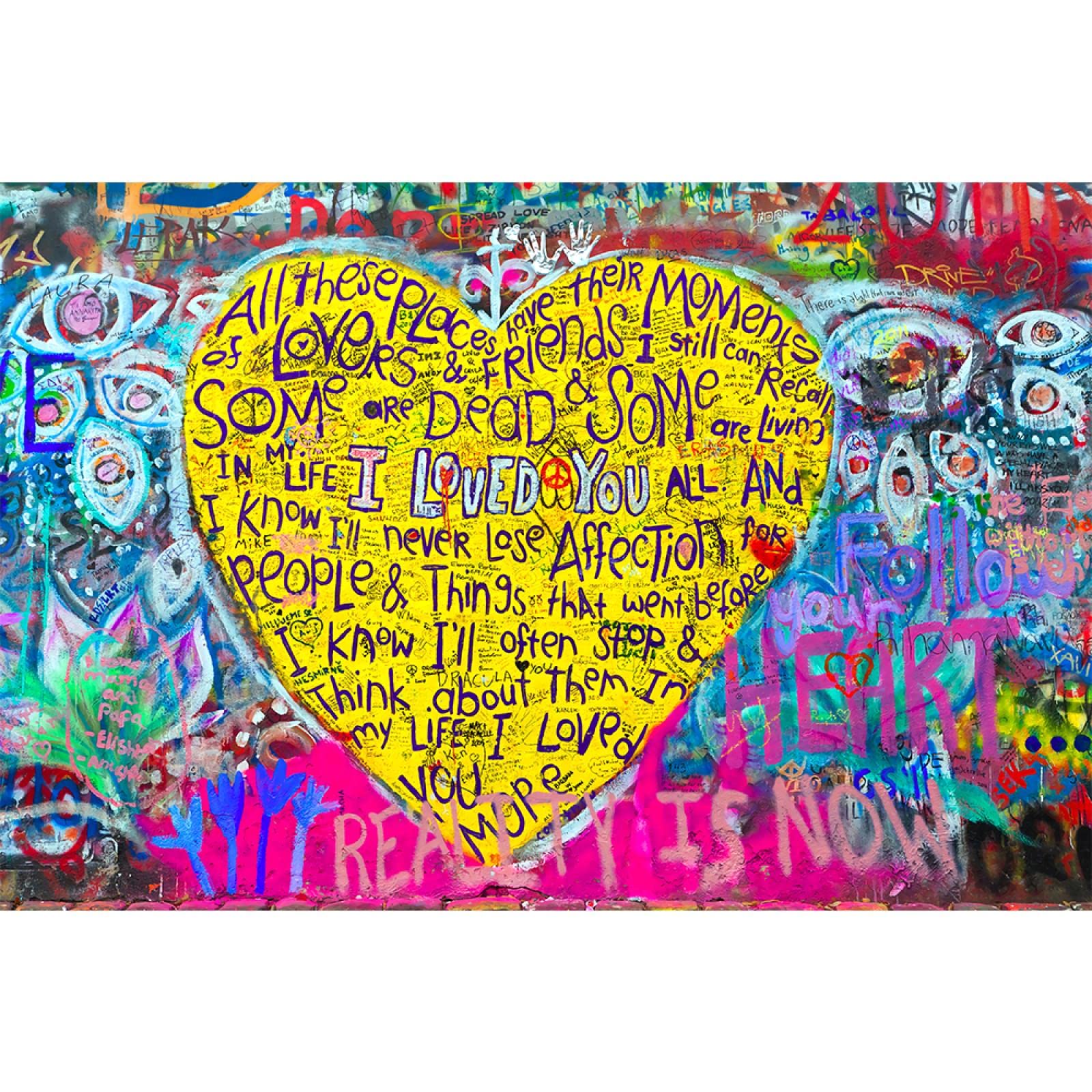 Tableau Cœur Graffiti Sur Toile – Décoration Murale 50x70 Cm – Art Coloré Pour Salon, Chambre – Livré Avec Cadre